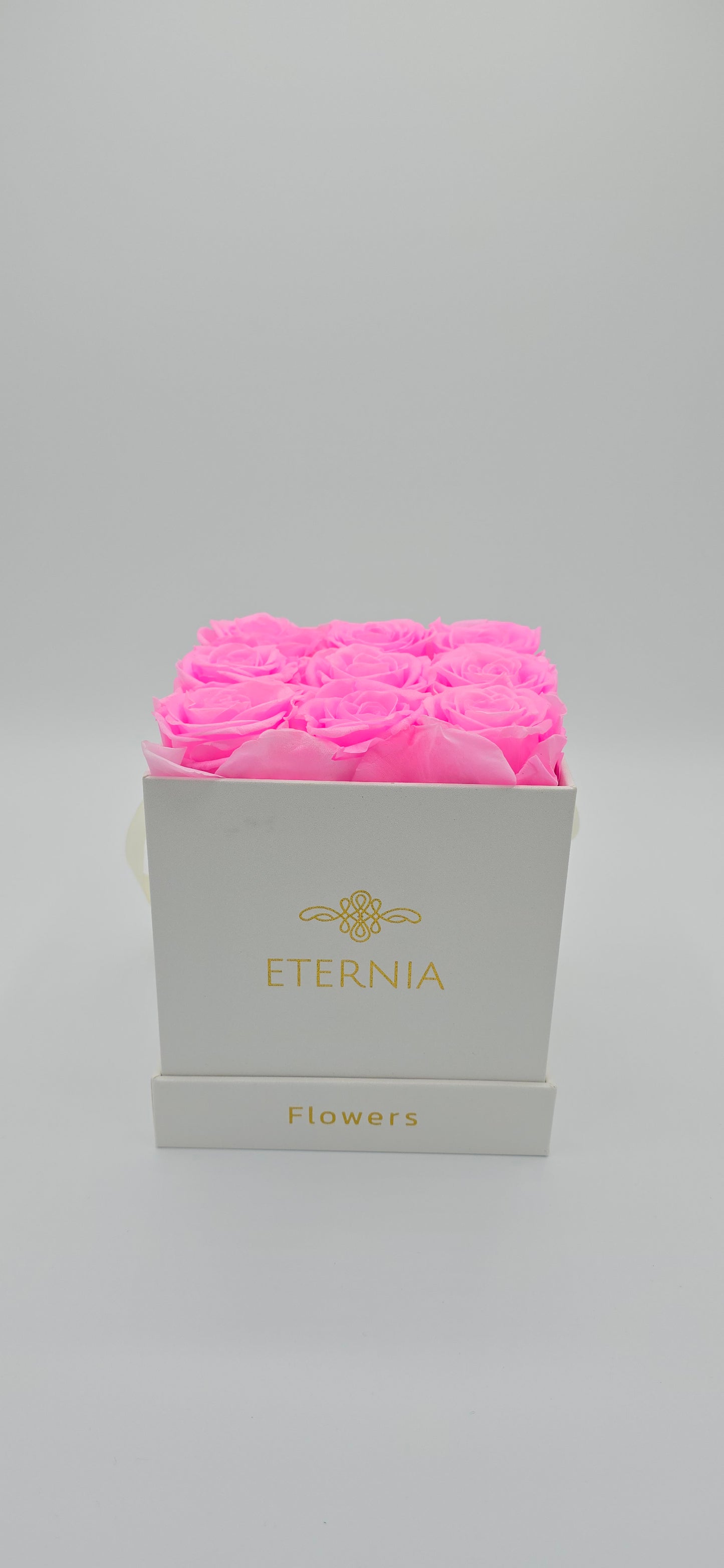 Boite carrée classique | 9 roses éternelles roses