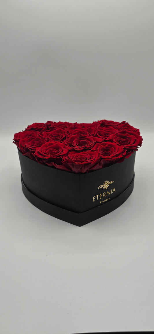 Boite noire luxe / Coeur / 14 à 16 roses rouges
